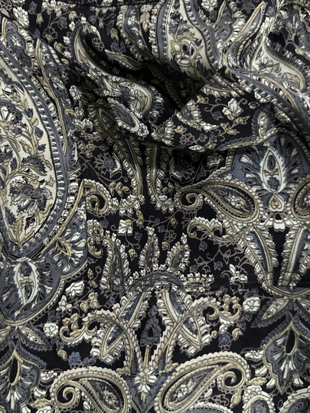 Calypso St. Barth Silk Pants Cropped Pull On Jogger Stretch Gray Paisley Size M - Picture 7 of 11